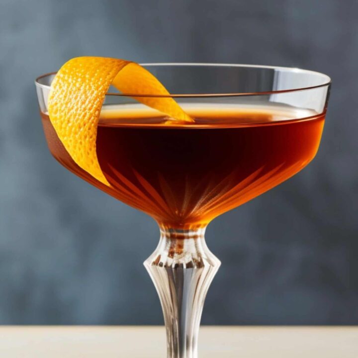 Martinez cocktail in coupe glass with orange twist