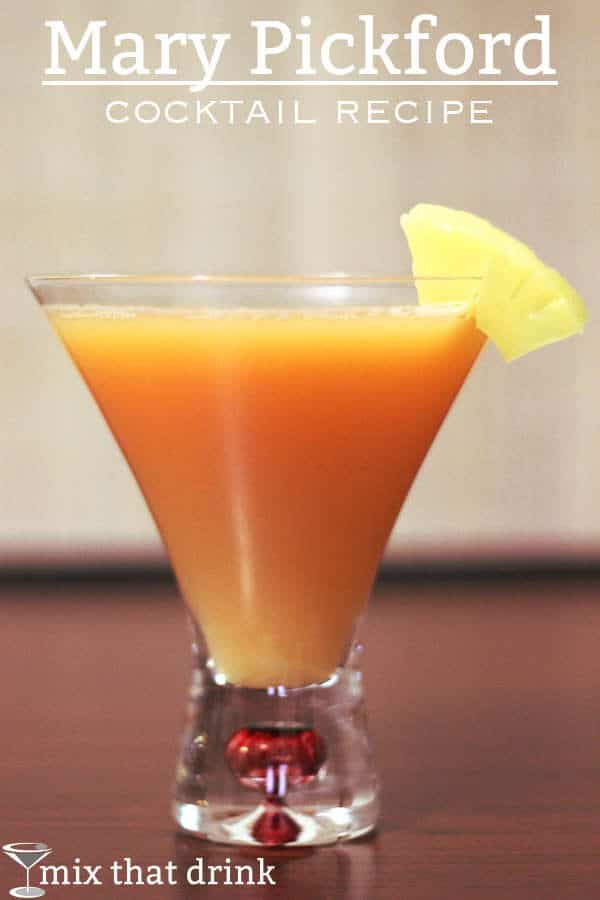 Mary Pickford cocktail with pineapple wedge