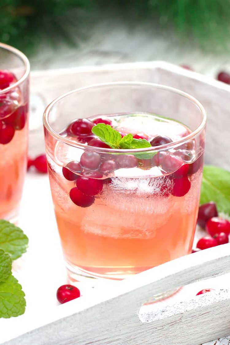 Mistletoe Martinis sitting in a serving tray