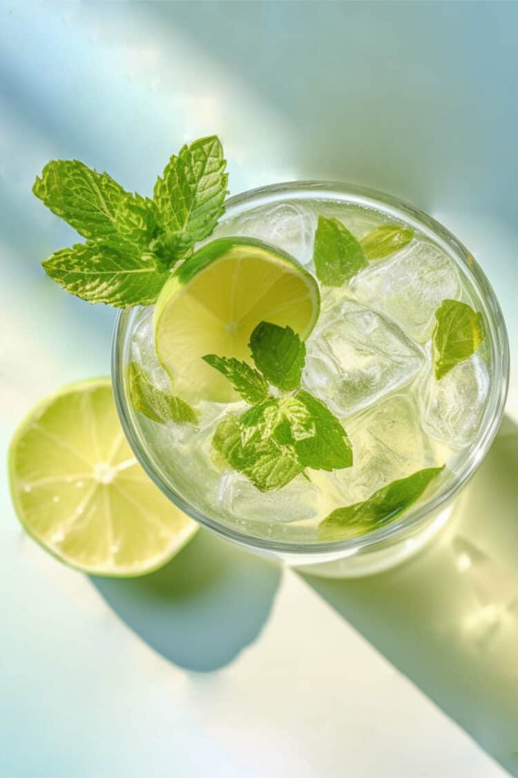 Full-length view of Mojito drink in cocktail glass