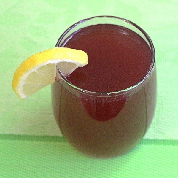 Overhead view of New York Sour drink with lemon slice