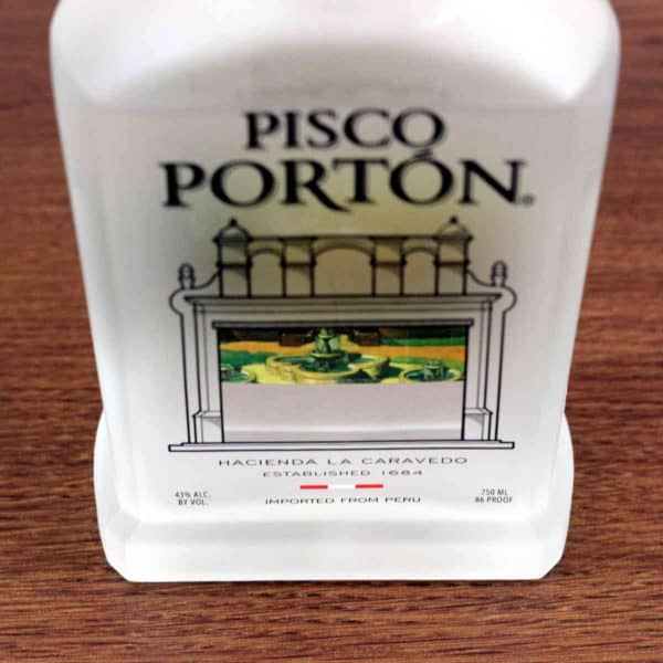 Overhead view of bottle of Pisco Portin