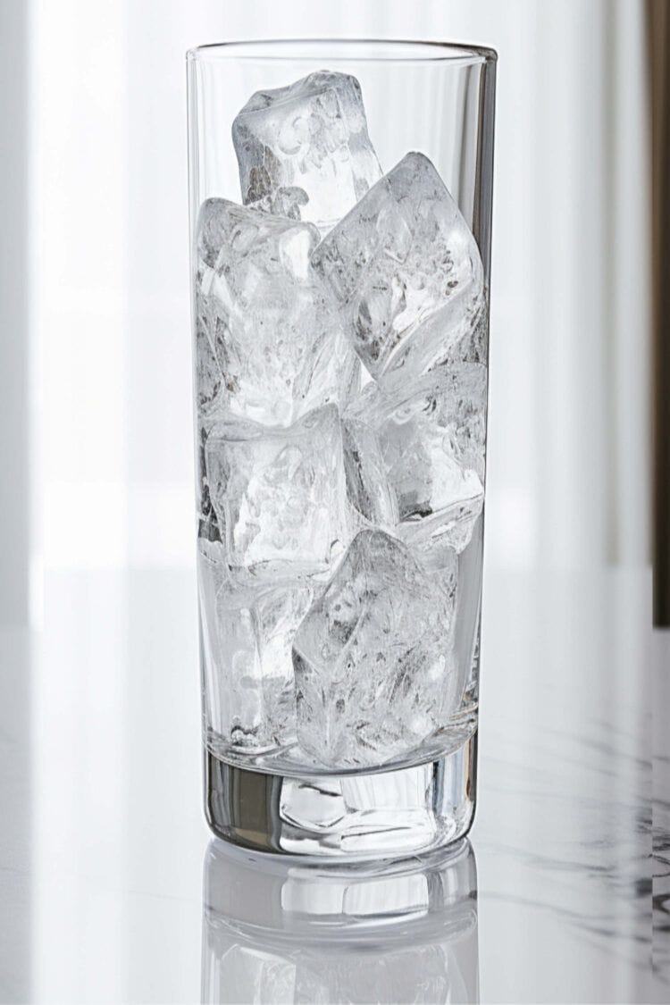 Tall glass filled with ice cubes