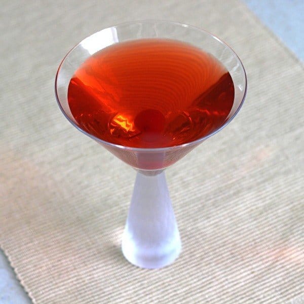 Angled view of Rampage drink in cocktail glass