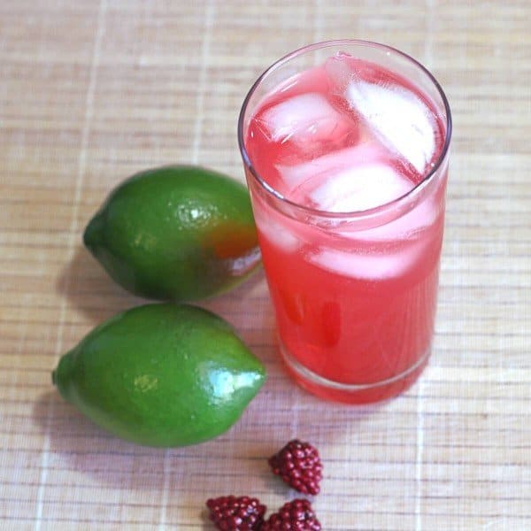 Overhead view of Raspberry-Lime Rickey in tall glass