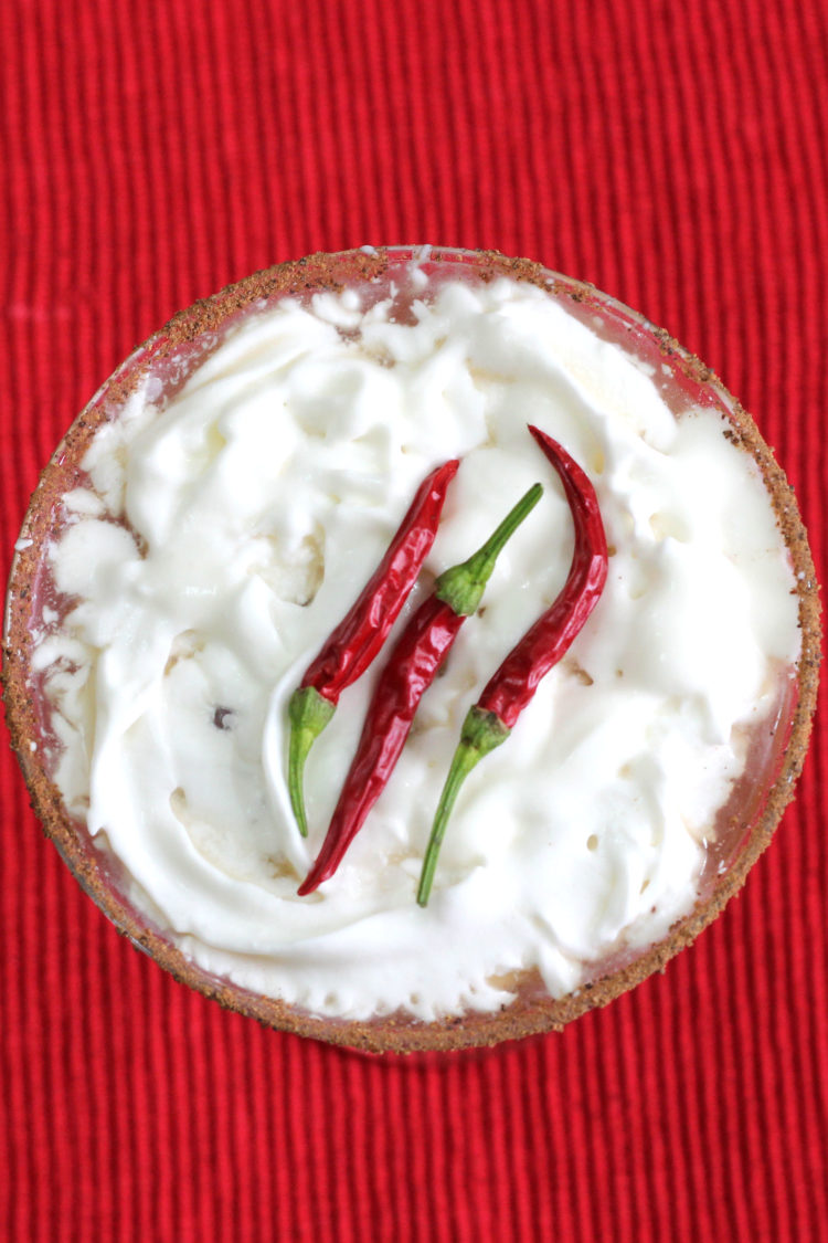 Overhead view of Red Hot Santa Tini drink