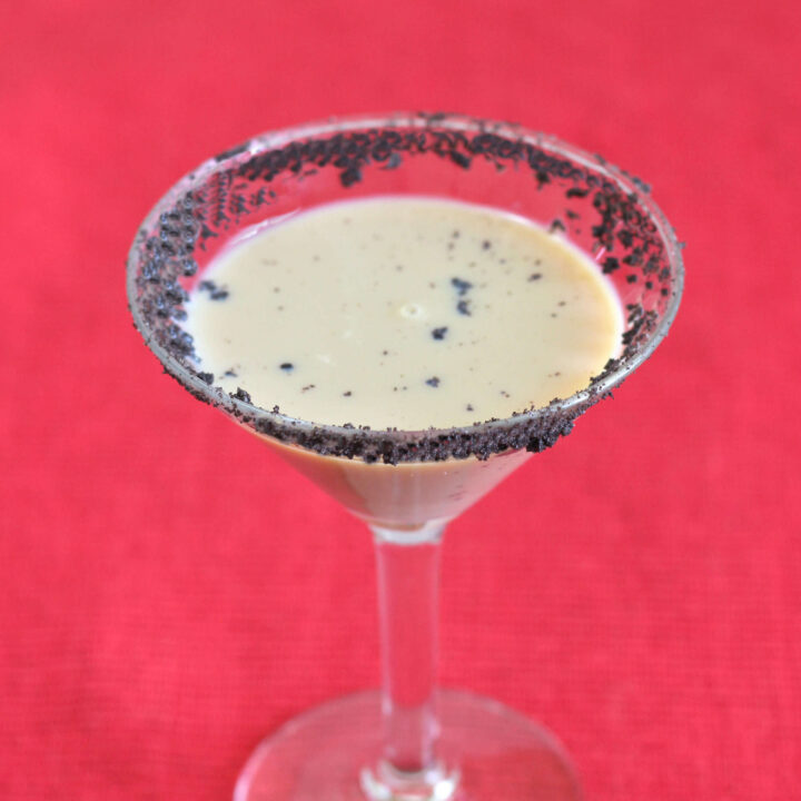 Reindeer Tracks Martini in front of red background