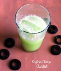 Soylent Green drink in tall glass over ice