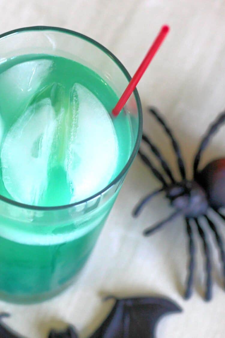 Green Spooky Juice drink with fake spider toy