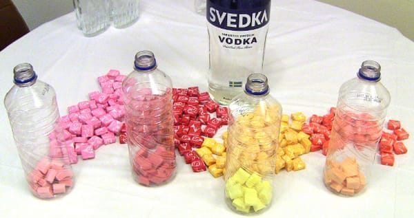 Starbursts in bottles, separated by flavors