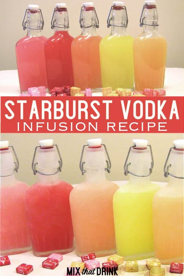 Collage of Starburst Vodka infusion in flasks