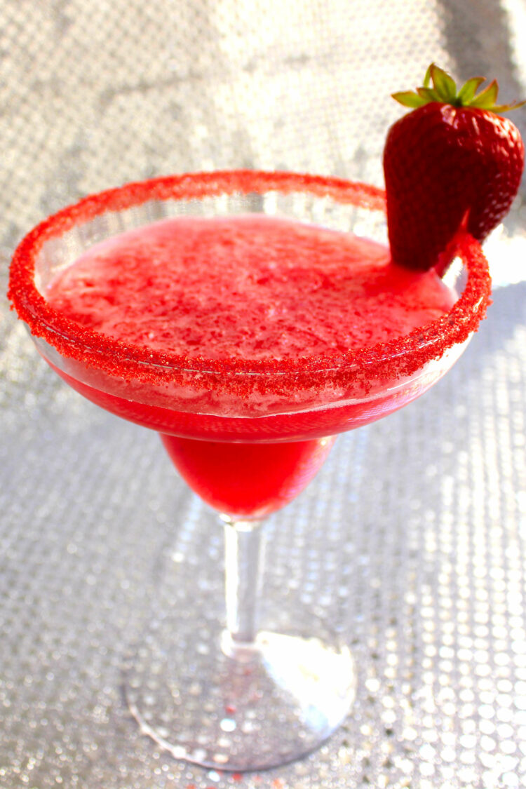 Strawberry Margarita with pink sugar rim