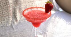 Strawberry Margarita with pink sugar rim