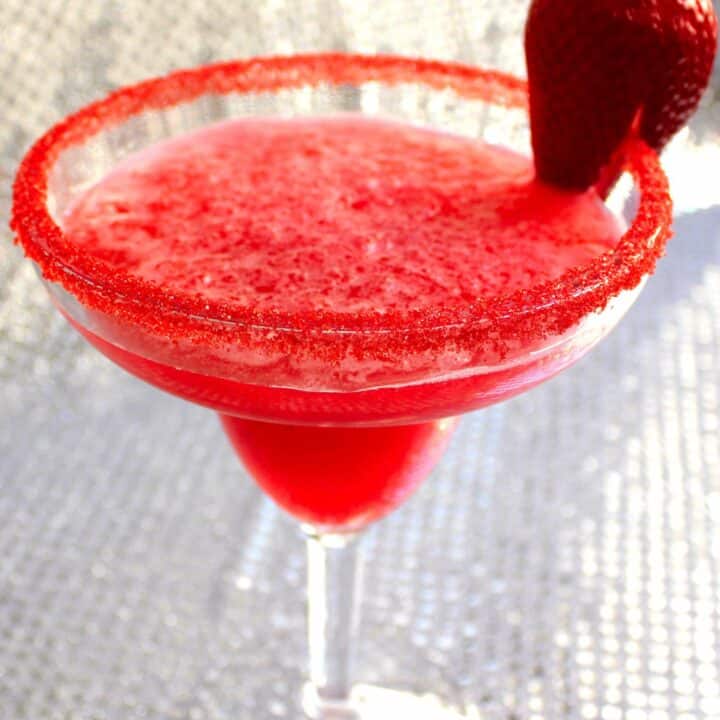 Strawberry Margarita with pink sugar rim