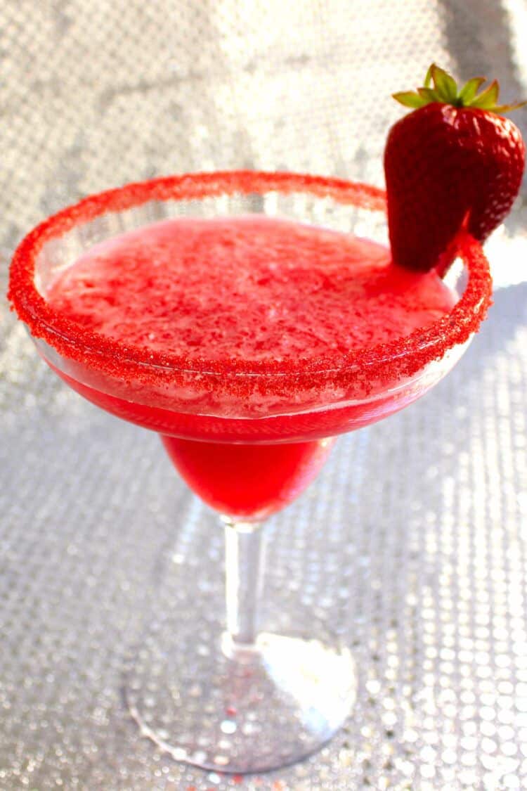 Strawberry Margarita with pink sugar rim