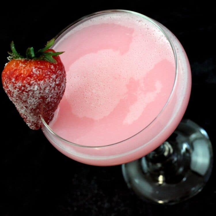 Strawberry Patch drink recipe: strawberry liqueur, cherry vodka, Galliano, sloe gin, mandarin juice, cream