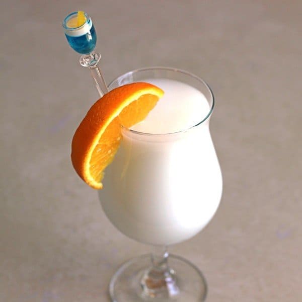 Angled view of Vanilla Creamsicle drink with orange slice