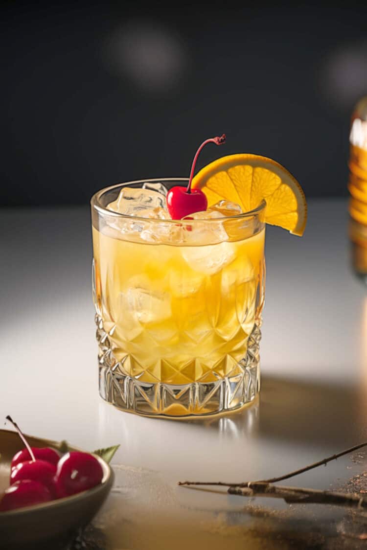 Closeup view of Whiskey Sour with cherry