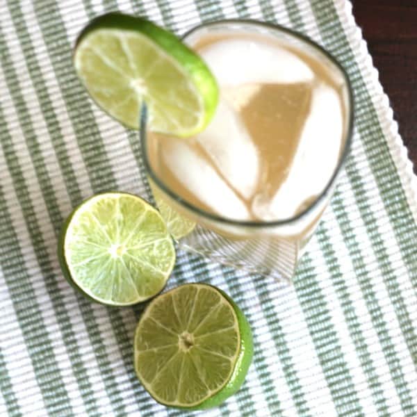 Overhead view of White Lizard drink with lime wheel