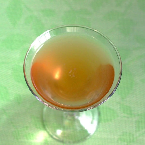 Overhead view of Zephyr drink in cocktail glass