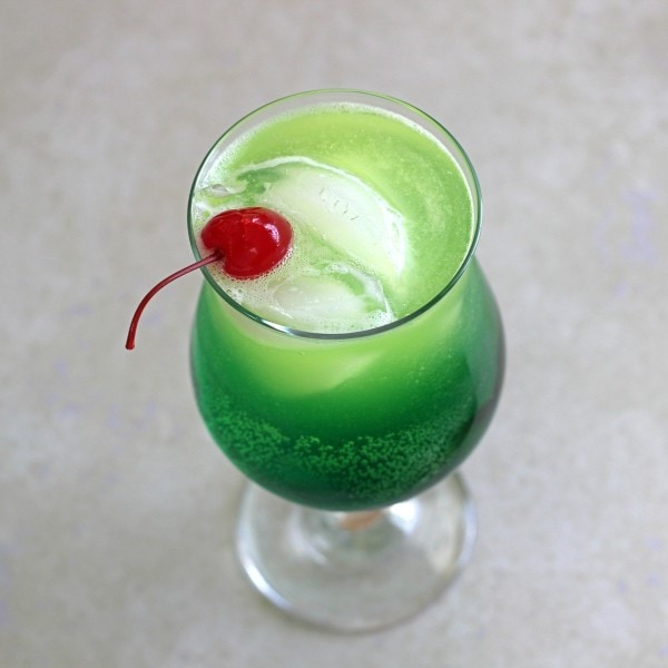 Overhead view of Zolezzi Cocktail with cherry on table top