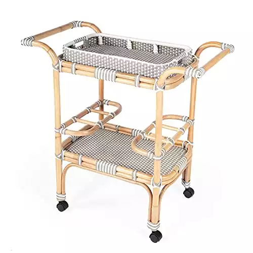 Rattan Weaving Rolling Beverage Trolley Cart