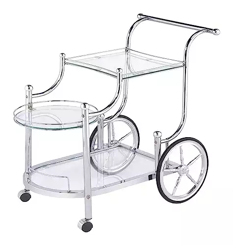 Wheeled Chrome and Clear Shelves Serving Cart