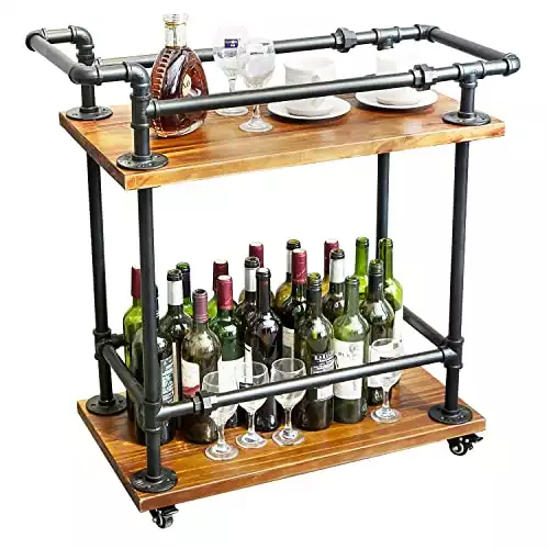 Industrial Bar Cart on Wheels with Storage