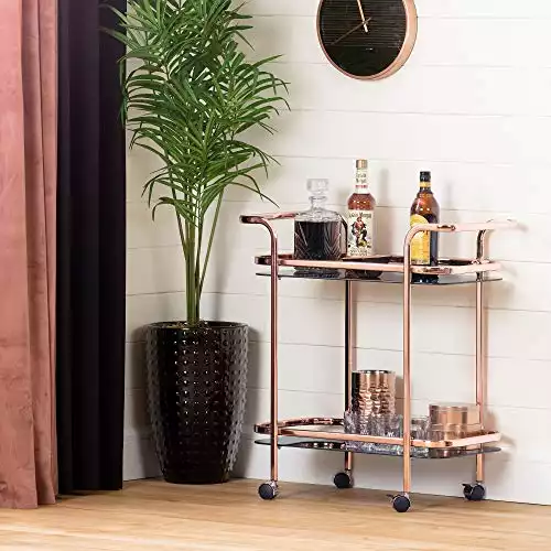 South Shore Maliza Bar Cart-Rose Gold and Smoked Glass